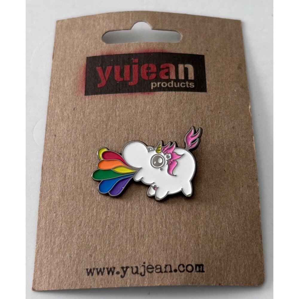 Chubby Unicorn Throwing Up Rainbow Enamel Pin Yujean Pop Culture Humor